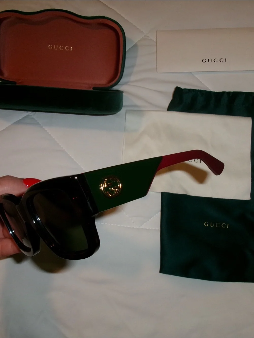 Gucci Men's Brown Frame Sunglasses with Green Velvet Case